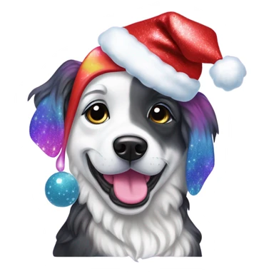 Lisa frank Christmas sparkle￼ dog with Santa hat sticker