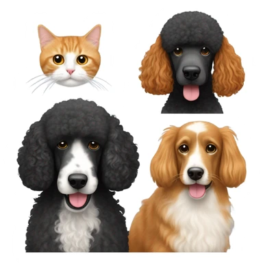 Black standard poodle with orange long haired cat with tabby short haired cat sticker