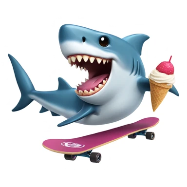 shark eating ice cream riding a skateboard  sticker