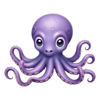 Cinematic Cute Baby Octopus Portrait Emoji, Head tilted slightly in a curious and endearing way, featuring a smooth, rounded light blue-purple body with enormous, sparkling eyes filled with warmth and innocence, delicate tentacles curling playfully, Simplified yet irresistibly adorable features, highly detailed, glowing with a soft, dreamy marine glow, high shine, affectionate and gentle, stylized with a touch of whimsical deep-sea charm, soft glowing outline, capturing the essence of a tiny, inquisitive octopus that looks ready to gently drift into your heart! sticker