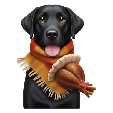 Black Labrador with a fall scarf and a turkey leg in his mouth sticker