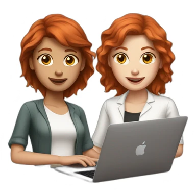 two girls with brown and red hair and white skin with a MacBook sticker