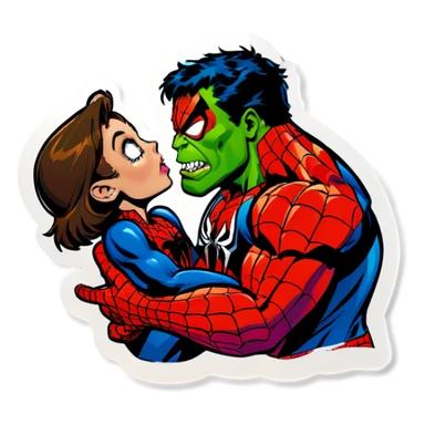 Spiderman kiss hulk sticker
