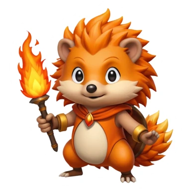 fire bender hedgehog fire in hand posing sticker