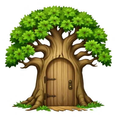large and old oak tree with door sticker