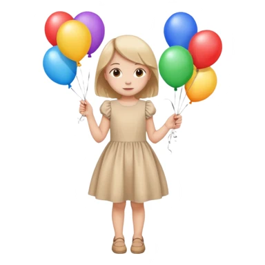 birthday small  girl in biege dress + baloons sticker
