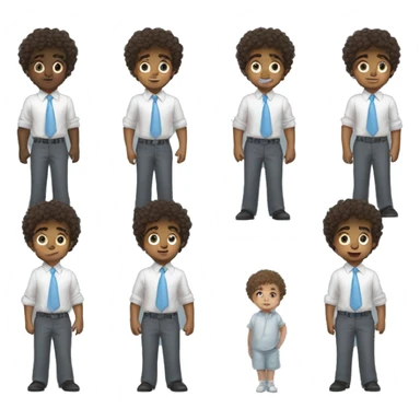 Little young  gentleman wearing a grey suit with white shirt and baby blue tie with blue eyes , black boy and brown curly hair and full body . Wearing a watch  sticker