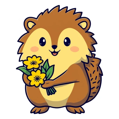 hedgehog with a bouquet of yellow dandelions sticker
