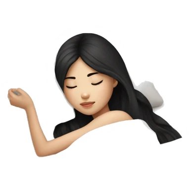asian cute girl with long beauty black hair sleeping with white blanket and pillow sticker