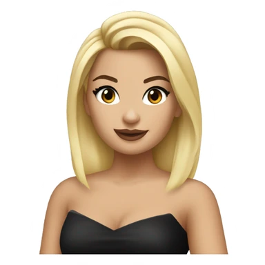 Emoji of Demi Lovato with blonde hair in a black mini dress, confidently pointing forward with a stylish, influencer vibe sticker
