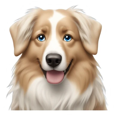 woman with blue eyes and long straight blonde hair is holding a very fluffy australian shepherd  sticker