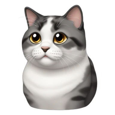 senior fat diluted calico cat, white chin, black nose, grey ears, grey and white sticker