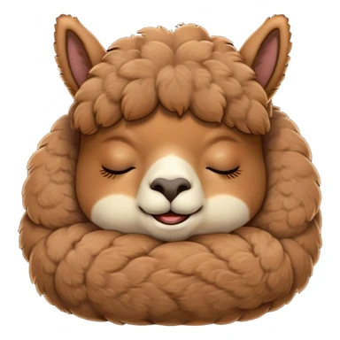 Meme-Worthy Cute Sleeping Brown Alpaca Portrait Emoji, Head resting peacefully with a contented smile, showcasing a delightfully sturdy build and a luxuriously soft brown fleece, eyes shut in a serene nap, Simplified yet hilariously adorable features, highly detailed, glowing with a soft, drowsy light, high shine, relaxed and utterly lovable, stylized with an air of playful laziness, bright and heartwarming, soft glowing outline, capturing the essence of a comically sleepy alpaca, so meme-worthy it feels like it could instantly become the next viral sensation of adorable slumber! sticker