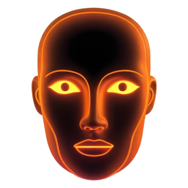 Minimalist futuristic AI avatar — clean glowing outline of a humanoid face, half-abstract with light reflections. sticker