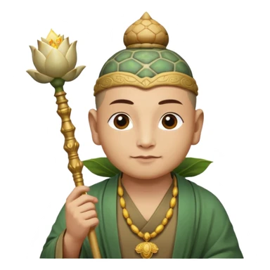 man with turtle head, scepter, buddhism, lotus sticker