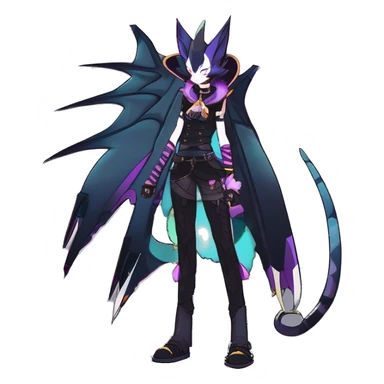 cool punk kawaii anime edgy distinguished pretty elegant beautiful fantasy black ethereal nargacuga-Noivern-sphynx-Quiana-Fakemon collar harness belt pouches full body sticker