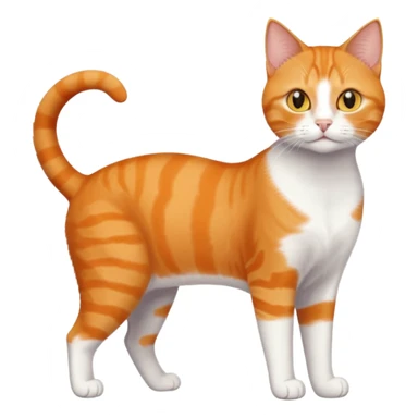 full body orange domestic shorthair slim cat with yellow/orange eyes paw being white and the other being half sticker