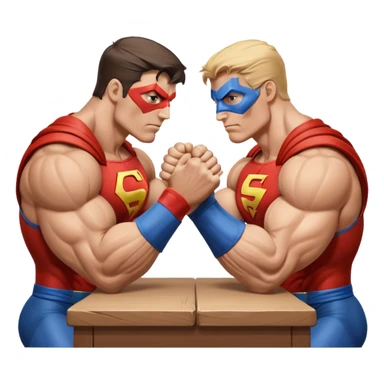 2 superheroes arm wrestling each other sticker