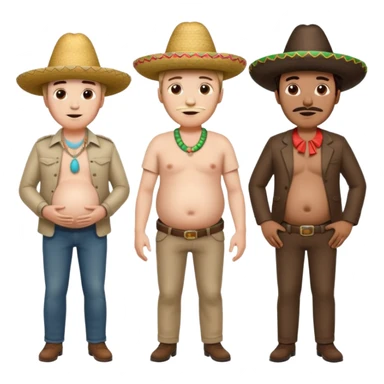 two men standing besides each other. 1 man is white and not pregnant, and the other man is mexican wearing a sombrero and pregnant, holding his belly.  sticker