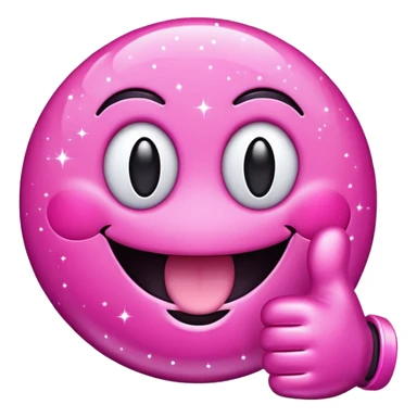 pink sparkly smiley face with two thumbs up, vibrant and cheerful sticker