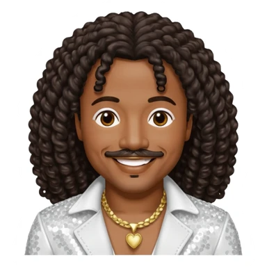 Howard Hewett with long dark brown jeri curl hair, white sequin outfit sticker