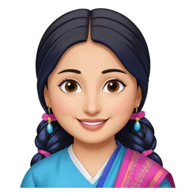 generate a pretty bratz emoji that looks like Kareena Kapoor's Geet character. 
Make her wear a white shirt with a colorful blue-pink dupatta wrapped around her neck. smiling big. Black hair tied into a side part ponytail

She should look exactly  like Kareena Kapoor sticker