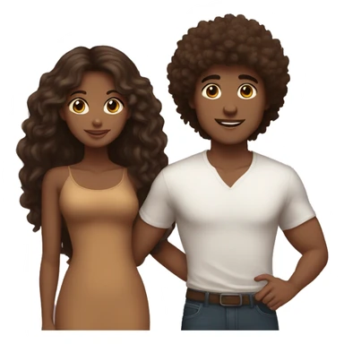 brown skin girl and white brunette boy with fluffy hairs couple sticker