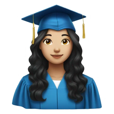 asian girl wearing blue graduation cap with long curly black hair sticker