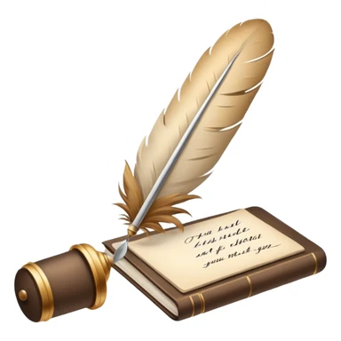 The hand writes with a beige feather sticker