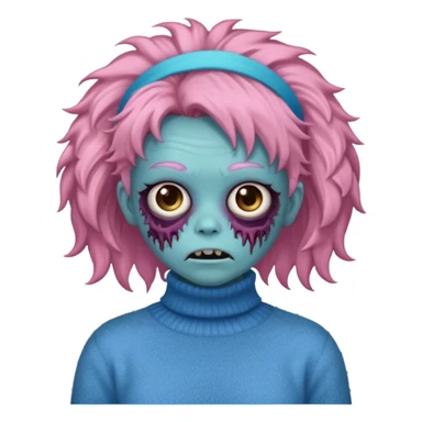 brown fluffy haired blue zombie with pink turtleneck sweater and hair band sticker