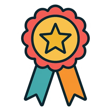 vector icon of a top category award badge with gold and colorful elements, elegant and minimalist flat design, 2D flat vector, trending icon look, soft shadows, isolated on white background, no text, perfect for commercial use sticker