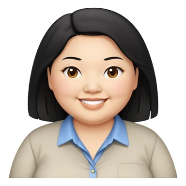 obesity Asian woman with shoulder length black hair smiling business casual shirt upper body shot sticker