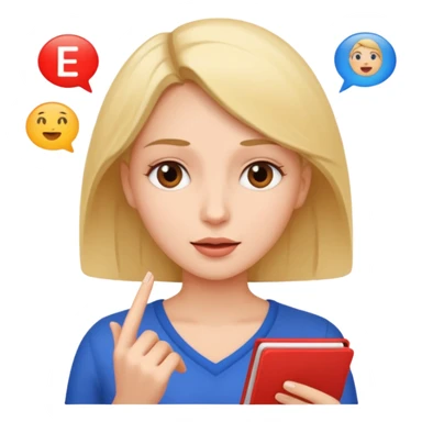 a woman talking and English letters around her sticker