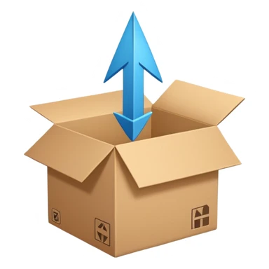 Minimal line-art icon of a shipping box with an arrow going up or a price tag, simple modern style, clean outlines, slightly 3D, no background, transparent, represents “reselling / e-commerce / flipping items” sticker