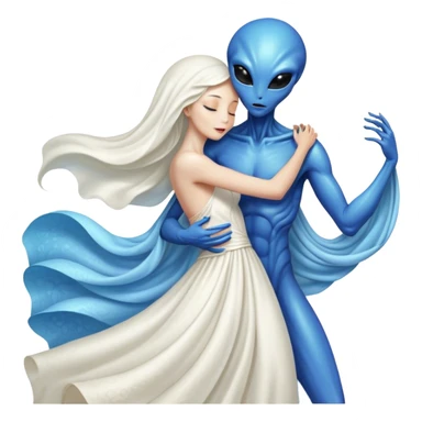 Alien woman in white dress hugs and kissing "white male human man" sticker