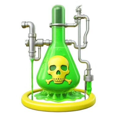 3D render of Reactor Rod, toxic waste aesthetic, neon green bubbling liquid, caution yellow metal, industrial warning texture. sticker