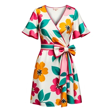  Dvf v-neck wrap dress with a bow and short sleeves, isolated print  sticker