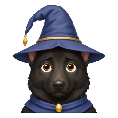 all black german shepherd face wearing a wizard hat sticker