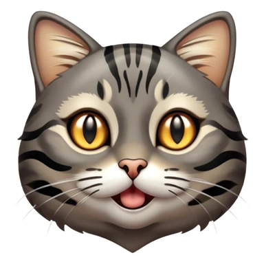 Cinematic Comical Grey and Black Brown Tabby Cat Portrait Emoji, Head tilted dramatically with an exaggeratedly shocked or offended expression, sleek grey-brown fur with bold black tabby stripes, wide amber eyes filled with exaggerated disbelief, Simplified yet hilariously expressive features, highly detailed, glowing with a slightly sassy glow, high shine, dramatic yet playful, stylized with an air of attitude, bright and endearing, soft glowing outline, capturing the essence of a sassy and over-the-top feline, so meme-worthy it feels like it could side-eye its way into internet fame instantly! sticker