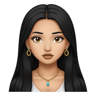 baddie with Asian and Latina features, nose piercing long straight black hair, makeup sticker