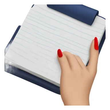 a female hand with a red manicure holds a dark blue notepad sticker