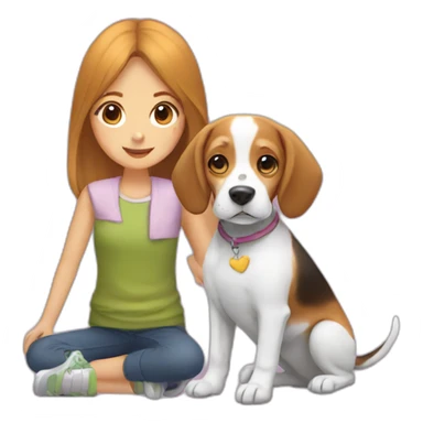 beagle dog with girl sticker