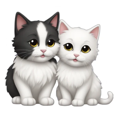 Two cute fluffy cats one black and one white kissing sticker