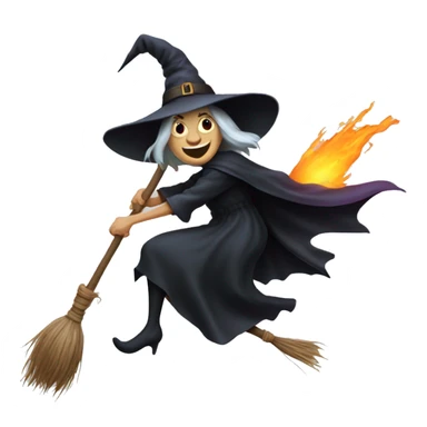 Scarry witch, flying to the left on a broom. Transparent background sticker