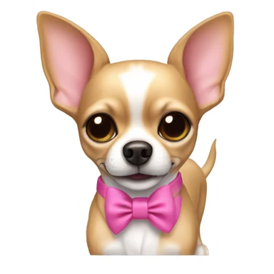 Short haired chihuahua with a pink collar that has a bow. Just her head. Her ears Stand up. She is tan.  sticker