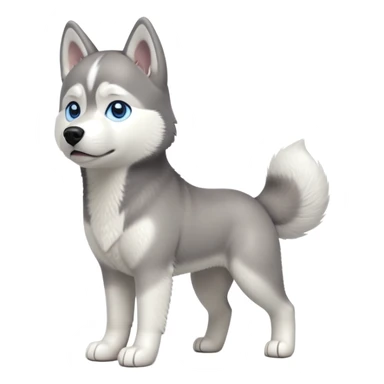cinematic-[siberian husky]-realistic-full-body-standing-emoji,-tail-resting-loosely-beside-its-paws,blue eyes-head-tilted-dramatically, -fluffy-[grey and white]-fur,-simplified-yet-realistic-focused-features,-highly-detailed,-glowing-with-an-almost-sarcastic-glow sticker