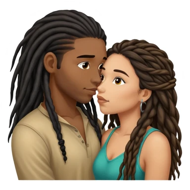 Latina Woman with long hair kissing a young black guy with dreads chin hair sticker