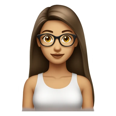 Femme  cheveux lisse long brun lunette sticker