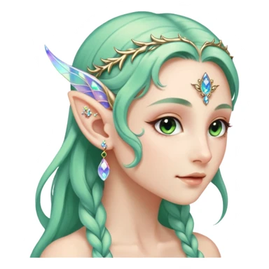 portrait of Elvish fae shiny sparkly iridescent translucent diaphanous ear climber ear cuff sticker