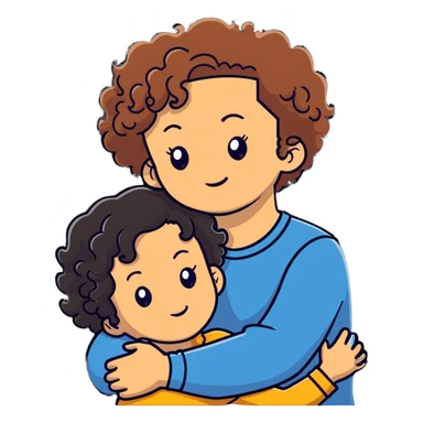 girl with long light brown hair and pale skin hugging a boy with short black curly hair and tanned skin sticker